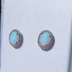Belk & Co.Created Opal & Created WhiteSapphire Earrings in Sterling Silver